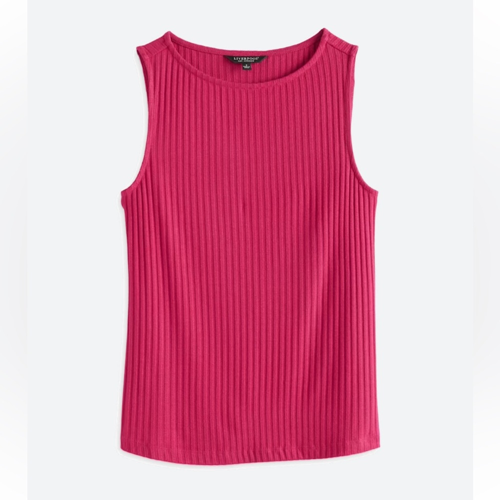 NWT Liverpool Sleeveless Boatneck Rib Knit Top in Red